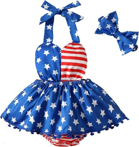 Magic Park Infant 4th of July Romper Dress Baby Girl Independence Day Outfit Toddler Patriotic Clothes America Flag Clothing in Saudi Arabia