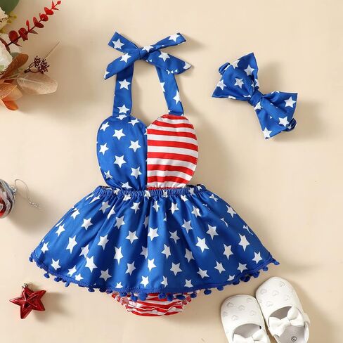 Magic Park Infant 4th of July Romper Dress Baby Girl Independence Day Outfit Toddler Patriotic Clothes America Flag Clothing in Saudi Arabia