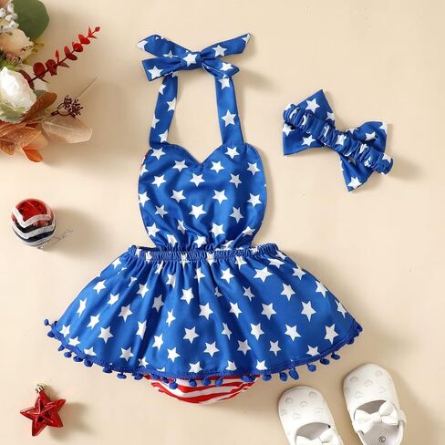 Magic Park Infant 4th of July Romper Dress Baby Girl Independence Day Outfit Toddler Patriotic Clothes America Flag Clothing in Saudi Arabia