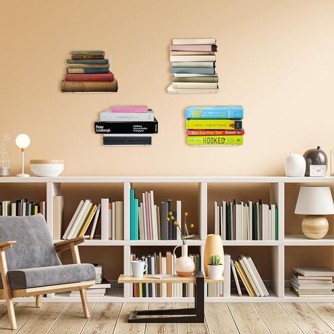 Tenceur 6 Pcs Invisible Floating Bookshelf for Wall, Heavy Duty Wall Mounted Book Organizer Acrylic Floating Shelves Holder for Books Storage Bedroom Living Room Home Office (Clear) in Saudi Arabia