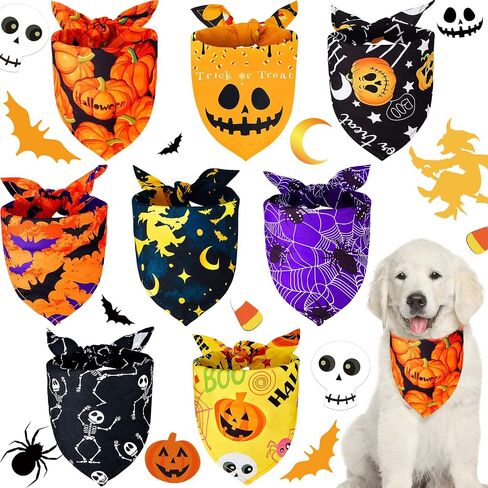 8 Pieces Halloween Dog Bandanas Pumpkin Bat Pet Scarf Dog Triangle Dog Scarf Adjustable Dog Bib Dog Scarf for Halloween Holiday Costume (Spider Style) in Saudi Arabia