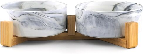 أوعية للقطط للطعام والماء، أوعية للقطط من السيراميك مع حامل خشبي، أوعية لإطعام القطط للقطط الداخلية، أوعية طعام للحيوانات الأليفة للكلاب والقطط الصغيرة والمتوسطة الحجم، وأطباق طعام ومياه للقطط، تصميم عصري in Kuwait