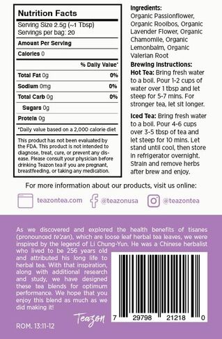 Sleep Sound Lovely Lavender Teazon Loose Leaf Tea | USA Formula | Deep Body Rest Calms Mind and Relaxes Muscles Healing DNA Athletic Workout Recovery | Resealable Bag 20 servings (1.8 oz) in Saudi Arabia