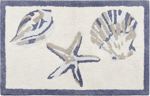Madison Park Bayside 100% Cotton Tufted Non-Slip Absorbent Ultra Soft Seashells Beach Style Bath Mat Bathroom Rugs, 21X34" Inches, Blue, 1 Piece in Saudi Arabia