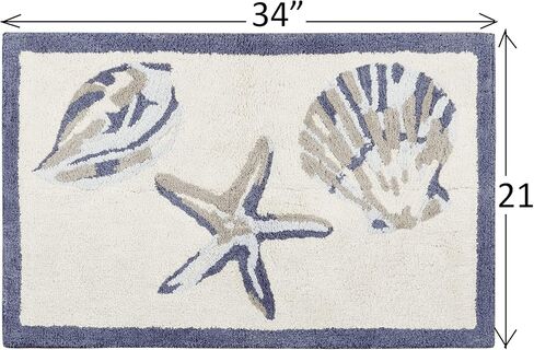Madison Park Bayside 100% Cotton Tufted Non-Slip Absorbent Ultra Soft Seashells Beach Style Bath Mat Bathroom Rugs, 21X34" Inches, Blue, 1 Piece in Saudi Arabia