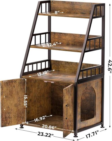 Herture Litter Box Enclosure with Shelves, Wood Cat Litter Box Furniture Hidden, with Storage adn Door, Cat Washroom Furniture, Fit Most of Litter Box, Rustic Brown PG04MWN in Kuwait