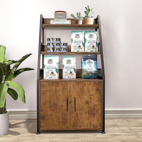 Herture Litter Box Enclosure with Shelves, Wood Cat Litter Box Furniture Hidden, with Storage adn Door, Cat Washroom Furniture, Fit Most of Litter Box, Rustic Brown PG04MWN in Kuwait