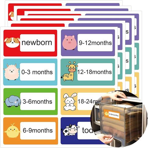 Nursery Clothes Drawer Labels 2X4 inch Color Cute Animal Pattern Dresser Stickers 8 Design Baby Bin Organization Labels for Boys,Girls Drawers,Closet Items in Saudi Arabia