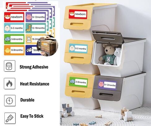 Nursery Clothes Drawer Labels 2X4 inch Color Cute Animal Pattern Dresser Stickers 8 Design Baby Bin Organization Labels for Boys,Girls Drawers,Closet Items in Saudi Arabia