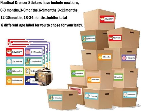 Nursery Clothes Drawer Labels 2X4 inch Color Cute Animal Pattern Dresser Stickers 8 Design Baby Bin Organization Labels for Boys,Girls Drawers,Closet Items in Saudi Arabia