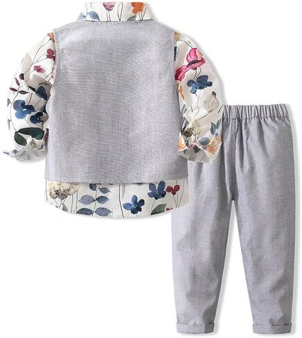 طقم كاجوال للأولاد من Abolai مكون من 3 قطع مع قميص مزين بالزهور وسترة وبنطلون in Kuwait