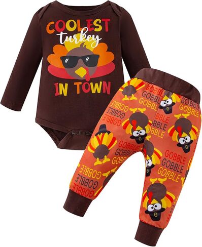 My First Thanksgiving Baby Boy Girl Turkey Outfit Long Sleeve Clothes in Saudi Arabia