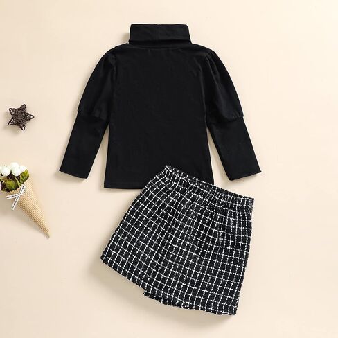Toddler Baby Girl Skirt Outfit Long Sleeve Turtleneck Sweaters + Plaid Mini Skirts Set Fall Winter Clothes in Saudi Arabia