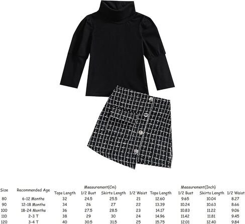 Toddler Baby Girl Skirt Outfit Long Sleeve Turtleneck Sweaters + Plaid Mini Skirts Set Fall Winter Clothes in Saudi Arabia