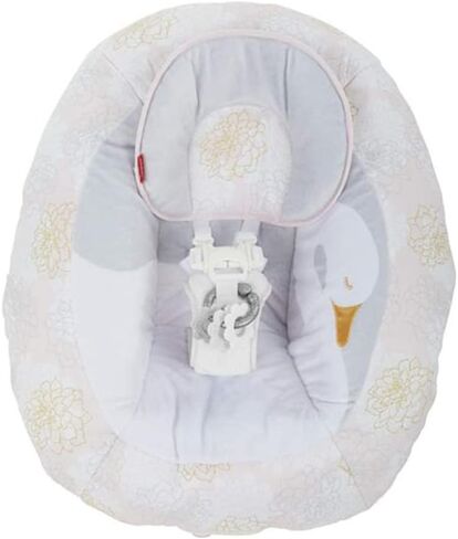 قطع غيار Ele Toys لـ Fisher-Price Cradle 'n Swing - 2 في 1 ديلوكس ماي سويت سوان FLG86 - وسادة مقعد بديلة مع مسند للرأس - زهور وردية ورمادية وبجعة، 15.0 أونصة in Kuwait