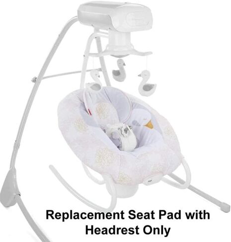 قطع غيار Ele Toys لـ Fisher-Price Cradle 'n Swing - 2 في 1 ديلوكس ماي سويت سوان FLG86 - وسادة مقعد بديلة مع مسند للرأس - زهور وردية ورمادية وبجعة، 15.0 أونصة in Kuwait