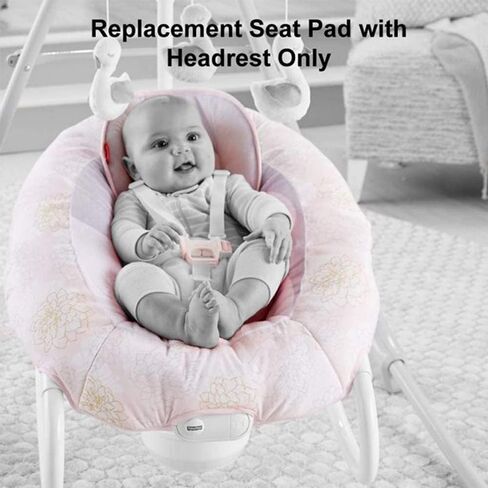 قطع غيار Ele Toys لـ Fisher-Price Cradle 'n Swing - 2 في 1 ديلوكس ماي سويت سوان FLG86 - وسادة مقعد بديلة مع مسند للرأس - زهور وردية ورمادية وبجعة، 15.0 أونصة in Kuwait