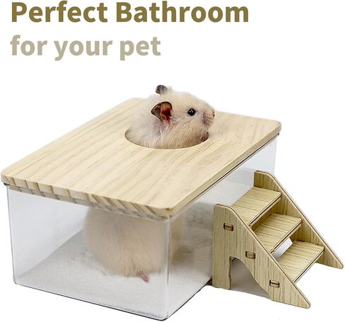 اماكونفت مجموعة حمام رمل الهامستر مع غطاء وسلم تسلق، صندوق رمل شفاف للحفر للحيوانات الصغيرة in Kuwait