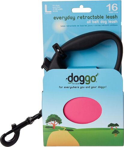 doggo Everyday Retractable Dog Leash, 16' Long Belt, Medium for Dogs Up to 65 lbs, Blue with Black Soft Grip Handle in Saudi Arabia