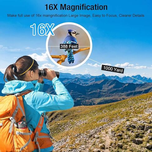 مناظير Allkeys 16X50 للبالغين والأطفال، مناظير احترافية عالية الدقة مع رؤية ليلية منخفضة الإضاءة، مناظير مقاومة للماء بعرض كبير 23 مم لمشاهدة الطيور والصيد والرياضات الخارجية والحفلات الموسيقية in Kuwait