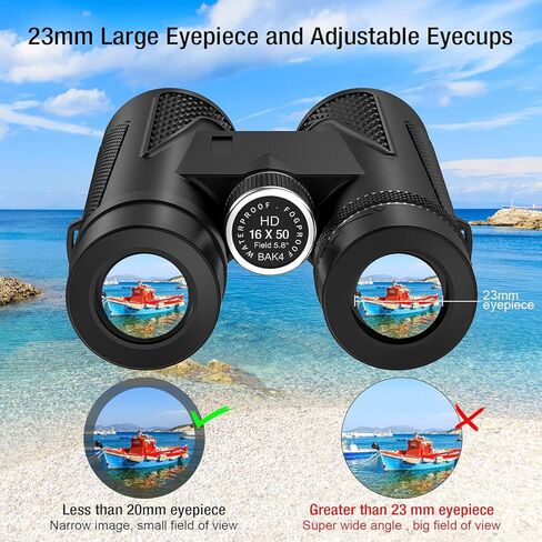 مناظير Allkeys 16X50 للبالغين والأطفال، مناظير احترافية عالية الدقة مع رؤية ليلية منخفضة الإضاءة، مناظير مقاومة للماء بعرض كبير 23 مم لمشاهدة الطيور والصيد والرياضات الخارجية والحفلات الموسيقية in Kuwait