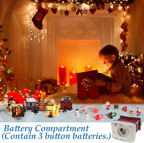 22 Pieces Christmas Village Sets Led Lighted Christmas Village Houses with Figurines Resin Desktop Miniature Christmas Trees Decoration Fluffy Christmas Snow Blankets Mini Santa Claus Figurines in Saudi Arabia