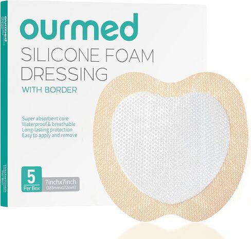 Silicone Foam Dressing with Border Adhesive - Highly Absorbent Waterproof Wound Dressing Bandage for Wound Care, Foot Diabetic Ulcer, Leg Ulcer, 3" x 3", 10 Pack, FSA HSA Eligible in Kuwait