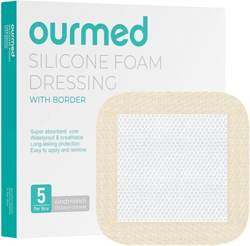Silicone Foam Dressing with Border Adhesive - Highly Absorbent Waterproof Wound Dressing Bandage for Wound Care, Foot Diabetic Ulcer, Leg Ulcer, 3" x 3", 10 Pack, FSA HSA Eligible in Kuwait