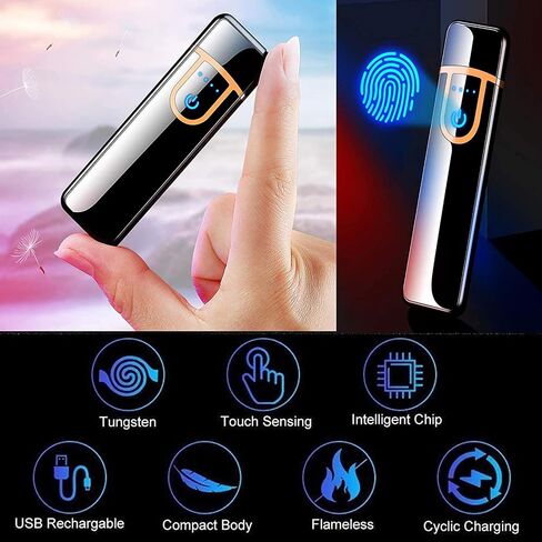 ولاعة كهربائية، ولاعة إلكترونية ذكية، ولاعة قابلة لإعادة الشحن عبر USB ولاعة عديمة اللهب مقاومة للرياح ولاعة بلازما للنار، والشواء، والألعاب النارية، والشموع، والتخييم - في الهواء الطلق في الداخل (أسود نقي) in Kuwait