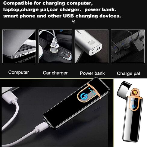 ولاعة كهربائية، ولاعة إلكترونية ذكية، ولاعة قابلة لإعادة الشحن عبر USB ولاعة عديمة اللهب مقاومة للرياح ولاعة بلازما للنار، والشواء، والألعاب النارية، والشموع، والتخييم - في الهواء الطلق في الداخل (أسود نقي) in Kuwait