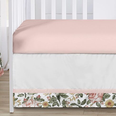 Sweet Jojo Designs Vintage Floral Boho Baby Girl Nursery Crib Bedding Set - 4 Pieces - Blush Pink, Yellow, Green and White Shabby Chic Rose Flower Farmhouse in Saudi Arabia