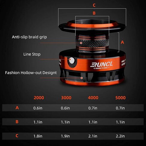 RUNCL Spinning Fishing Reel Rushmore - 6.2: 1 بكرة صيد عالية السرعة، 9+1 محمية من الفولاذ المقاوم للصدأ BB، 28.5 رطل أقصى سحب من ألياف الكربون، بكرة جاهزة للجديلة، مقاس 2000-5000 لصيد الأسماك بسلاسة in Kuwait