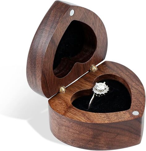 HMGF WOOD Black Walnut Wedding Ring Box Velvet Soft Interior Jewelry Chest Organizer Earrings Jewelry Wooden Presentation Ring Box in Kuwait