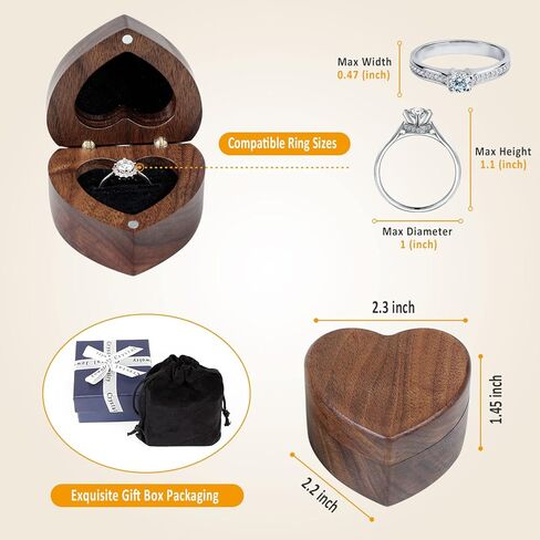 HMGF WOOD Black Walnut Wedding Ring Box Velvet Soft Interior Jewelry Chest Organizer Earrings Jewelry Wooden Presentation Ring Box in Kuwait