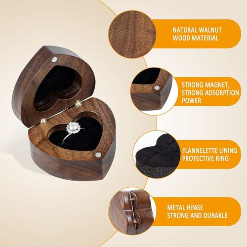 HMGF WOOD Black Walnut Wedding Ring Box Velvet Soft Interior Jewelry Chest Organizer Earrings Jewelry Wooden Presentation Ring Box in Kuwait