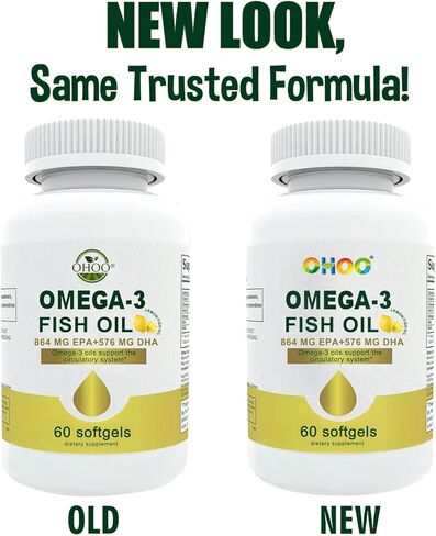 زيت السمك OHOO أوميغا 3 2400 ملغ، تاريخ انتهاء الصلاحية مطلوب: 31 مايو 2023، مكمل مع EPA وDHA، نكهة الليمون، يدعم صحة الدماغ والمفاصل والقلب، غير معدل وراثيًا، خالي من الغلوتين، 60 كبسولة هلامية in Kuwait