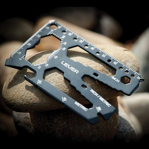 Lever Gear Toolcard Pro - أداة متعددة لبطاقات الائتمان 40 في 1. بطاقة أداة محفظة بطاقات البقاء رفيعة وبسيطة. أداة جيب للبطاقات متعددة الأدوات معتمدة من إدارة أمن المواصلات الأمريكية. (فضة) in Kuwait