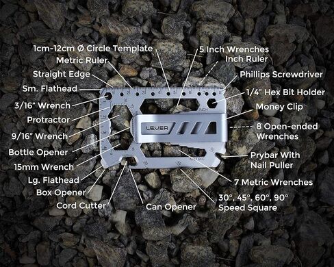 Lever Gear Toolcard Pro - أداة متعددة لبطاقات الائتمان 40 في 1. بطاقة أداة محفظة بطاقات البقاء رفيعة وبسيطة. أداة جيب للبطاقات متعددة الأدوات معتمدة من إدارة أمن المواصلات الأمريكية. (فضة) in Kuwait