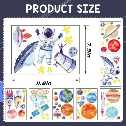 Space Wall Decals,Space Wall Stickers Planets Astronaut Rocket Spacecraft Alien Galaxy Wall Decals Solar System Stickers Outer Space Room Decor for Kids Boys Girls Toddler Nursery Bedroom Decor in Kuwait