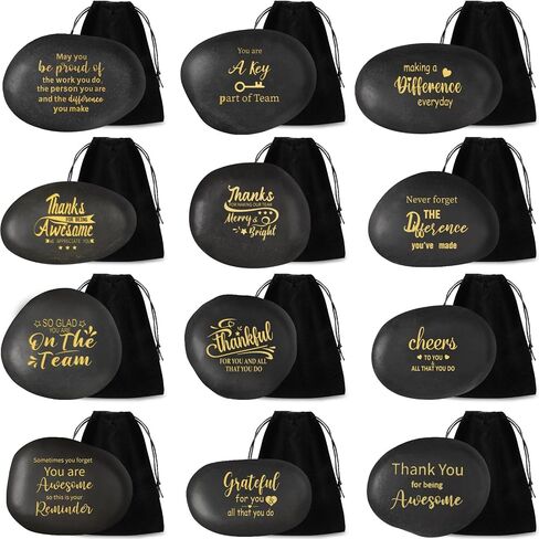 Sasylvia 12 Pcs Inspirational Engraved Rocks with Words Gift Sets 2.4-3.5 Inch Thank You Awesome Different Encouragement Words Stones with Drawstring Bags for Team Employee Coworker DIY Party Favors in Saudi Arabia