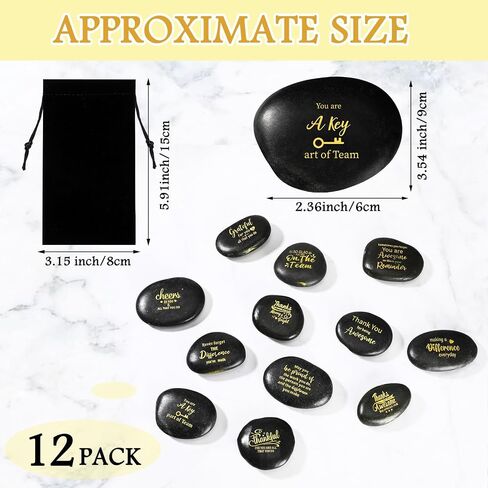 Sasylvia 12 Pcs Inspirational Engraved Rocks with Words Gift Sets 2.4-3.5 Inch Thank You Awesome Different Encouragement Words Stones with Drawstring Bags for Team Employee Coworker DIY Party Favors in Saudi Arabia