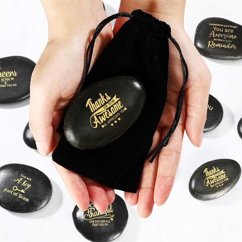 Sasylvia 12 Pcs Inspirational Engraved Rocks with Words Gift Sets 2.4-3.5 Inch Thank You Awesome Different Encouragement Words Stones with Drawstring Bags for Team Employee Coworker DIY Party Favors in Saudi Arabia