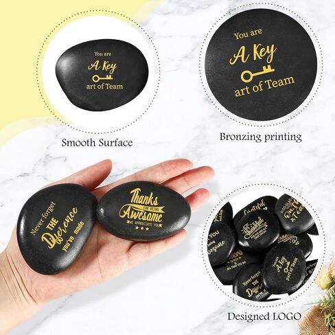 Sasylvia 12 Pcs Inspirational Engraved Rocks with Words Gift Sets 2.4-3.5 Inch Thank You Awesome Different Encouragement Words Stones with Drawstring Bags for Team Employee Coworker DIY Party Favors in Saudi Arabia