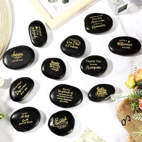 Sasylvia 12 Pcs Inspirational Engraved Rocks with Words Gift Sets 2.4-3.5 Inch Thank You Awesome Different Encouragement Words Stones with Drawstring Bags for Team Employee Coworker DIY Party Favors in Saudi Arabia