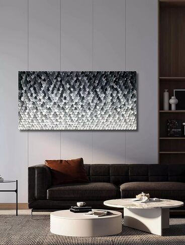 لوحات قماشية فنية من Yika، لوحة فنية جدارية ذات ملمس سميك وحديث تجريدي رائع مرسومة يدويًا لوحة زيتية تجريدية على القماش ديكور فني جداري حديث رمادي وفضي 24 × 48 بوصة in Kuwait