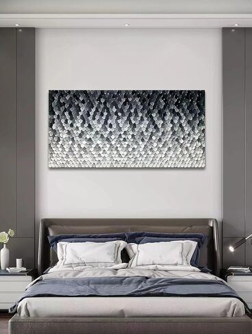 لوحات قماشية فنية من Yika، لوحة فنية جدارية ذات ملمس سميك وحديث تجريدي رائع مرسومة يدويًا لوحة زيتية تجريدية على القماش ديكور فني جداري حديث رمادي وفضي 24 × 48 بوصة in Kuwait