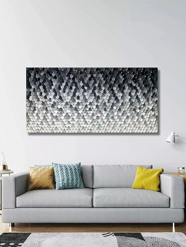 لوحات قماشية فنية من Yika، لوحة فنية جدارية ذات ملمس سميك وحديث تجريدي رائع مرسومة يدويًا لوحة زيتية تجريدية على القماش ديكور فني جداري حديث رمادي وفضي 24 × 48 بوصة in Kuwait