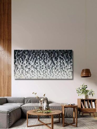 لوحات قماشية فنية من Yika، لوحة فنية جدارية ذات ملمس سميك وحديث تجريدي رائع مرسومة يدويًا لوحة زيتية تجريدية على القماش ديكور فني جداري حديث رمادي وفضي 24 × 48 بوصة in Kuwait