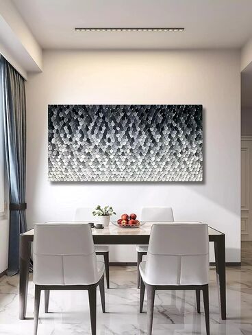 لوحات قماشية فنية من Yika، لوحة فنية جدارية ذات ملمس سميك وحديث تجريدي رائع مرسومة يدويًا لوحة زيتية تجريدية على القماش ديكور فني جداري حديث رمادي وفضي 24 × 48 بوصة in Kuwait