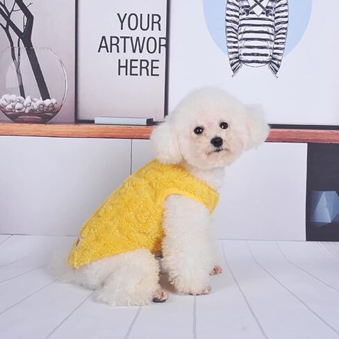 سترة شتوية للكلاب من Loyanyy ملابس قطيفة دافئة للقطط ملابس ناعمة للقطط الصغيرة للطقس البارد ملابس كلب قابلة للتمدد لطيفة أصفر متوسط in Kuwait